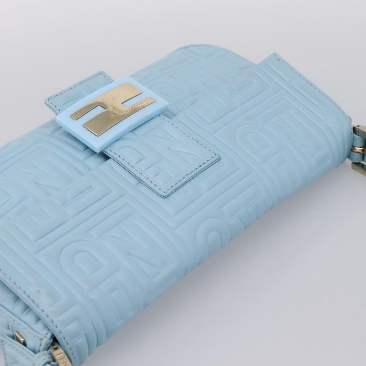 Fendi Mamma Baguette Zucchino Canvas Blue Leather Shoulder Bag Bag (Pre-Owned)