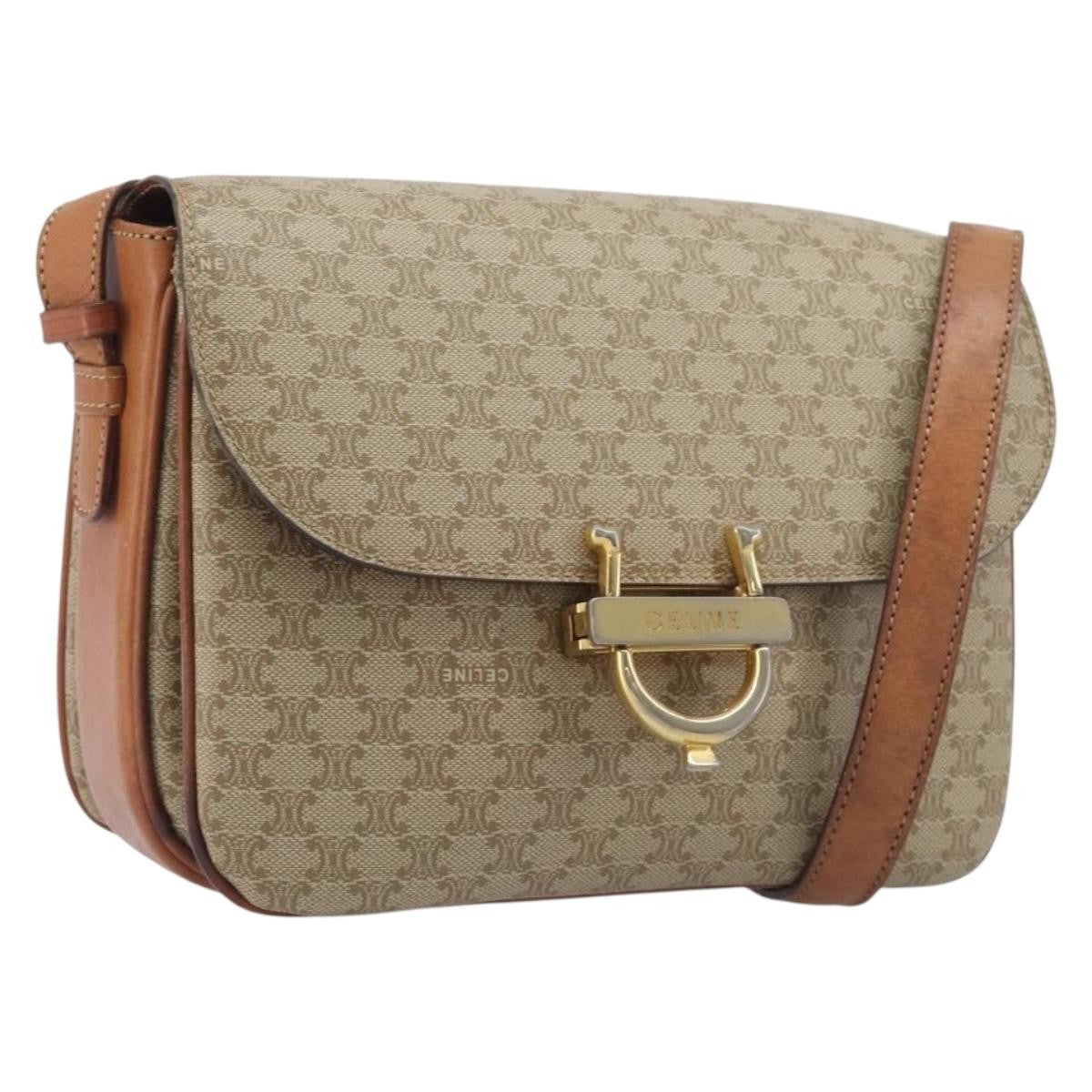 Celine Macadam Shoulder Canvas Beige Canvas Crossbody Bag Bag (Pre-Owned)