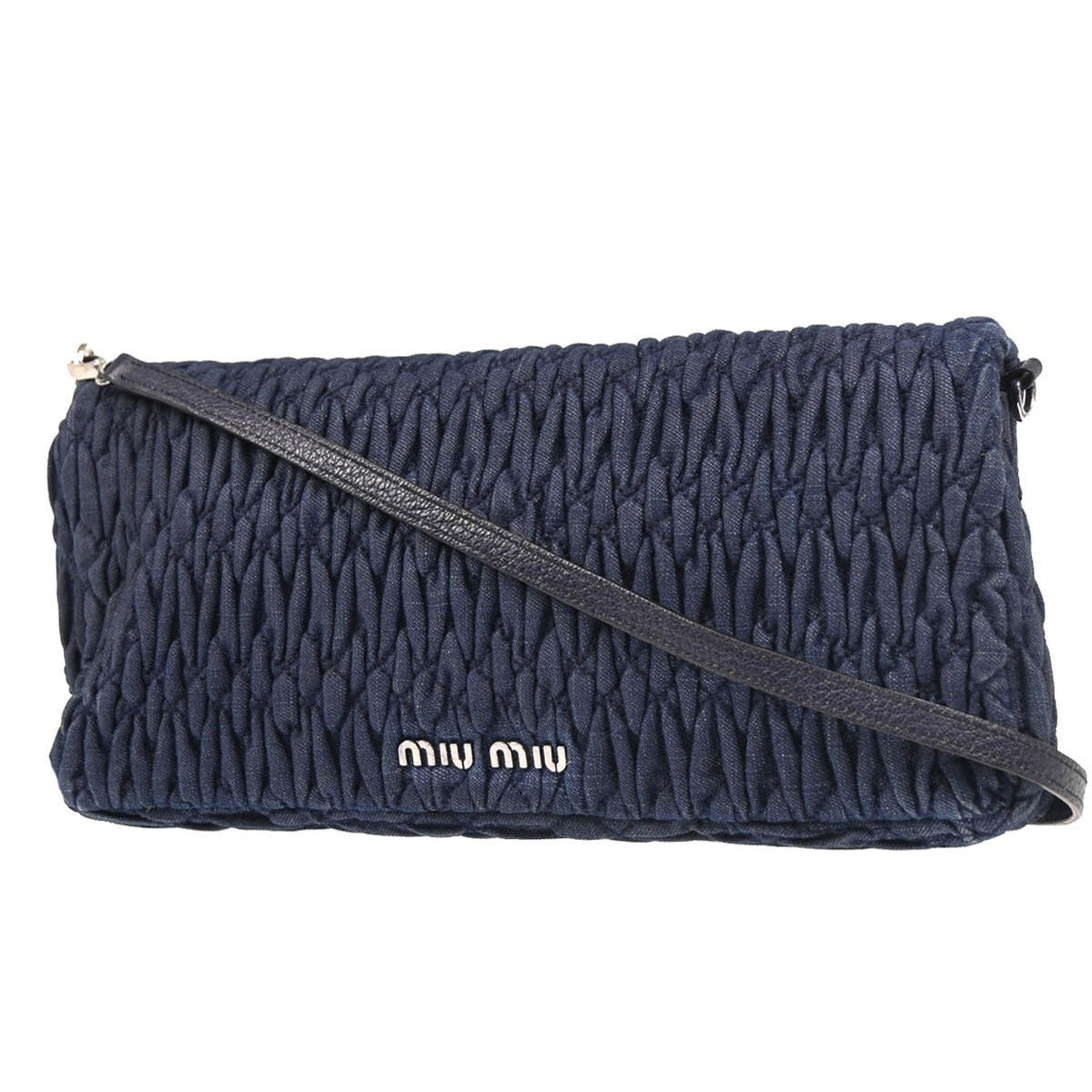 Miu Miu Crystal Clutch Matelasse Denim Navy Denim_Jeans Clutche & Pouche Bag (Pre-Owned)