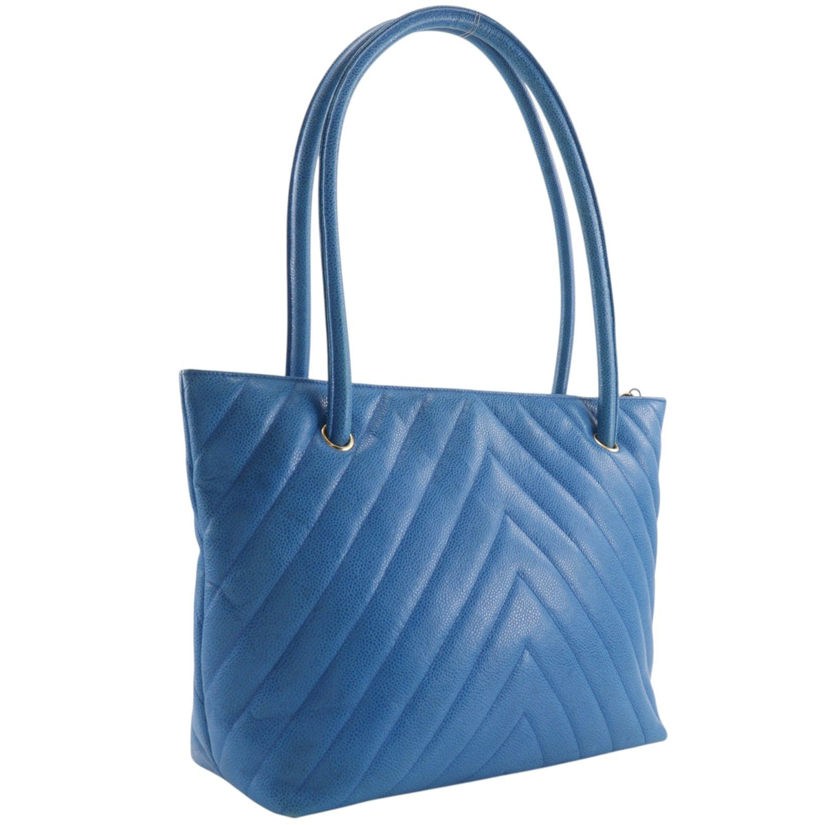 Chanel Coco Chevron Stitched Calfskin Blue Leather Backpack Bag (Pre-Owned)
