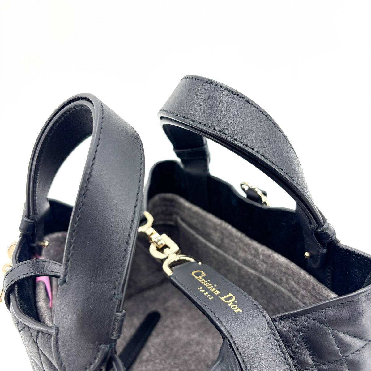Christian Dior Toujours Macrocannage Quilt Calfskin Black Leather Tote Bag Bag (Pre-Owned)
