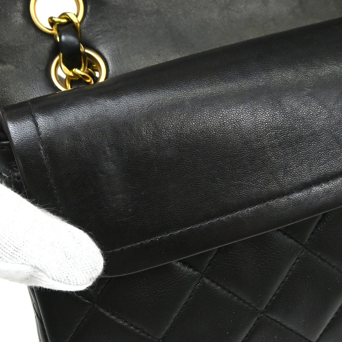 Chanel Classic Double Flap Quilted Lambskin Black Leather Handbag (Pre-Owned)