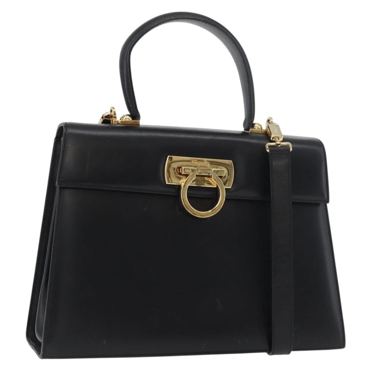 Salvatore Ferragamo Convertible Top Handle Leather Black Leather Handbag (Pre-Owned)