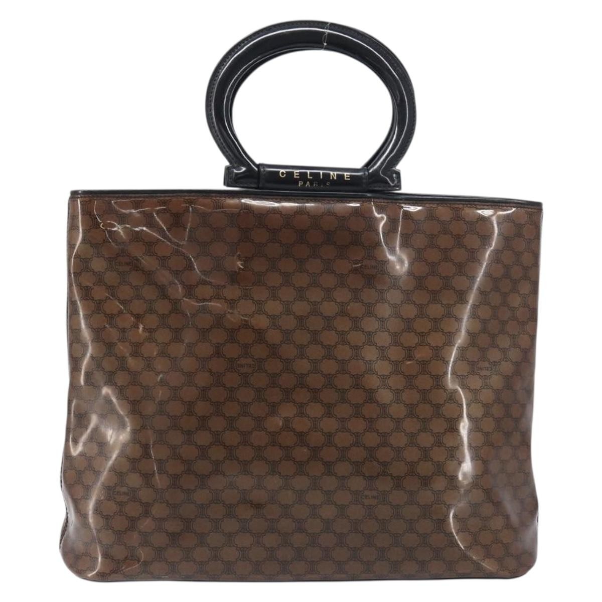 Celine Vintage Macadam Shopper Tote Venyl Brown Canvas Tote Bag Bag (Pre-Owned)