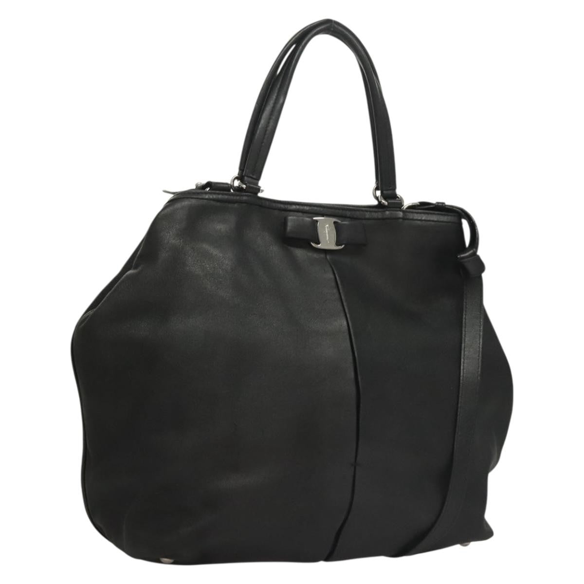 Salvatore Ferragamo Vara Bow Tote Leather Black Leather Tote Bag Bag (Pre-Owned)