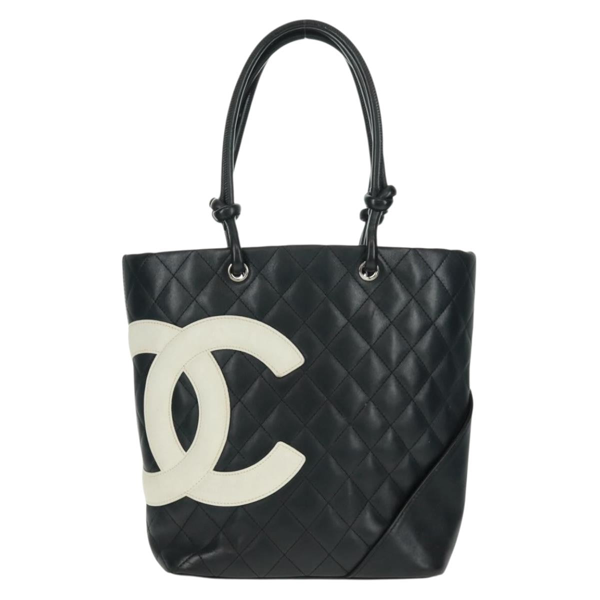 Chanel Cambon Tote Quilted Leather Black Leather Tote Bag Bag (Pre-Owned)