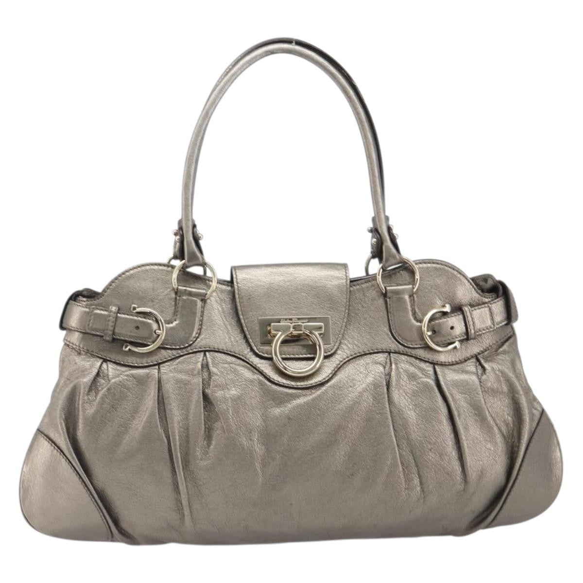 Salvatore Ferragamo Vintage Gancini Top Handle Leather Gold Leather Handbag (Pre-Owned)
