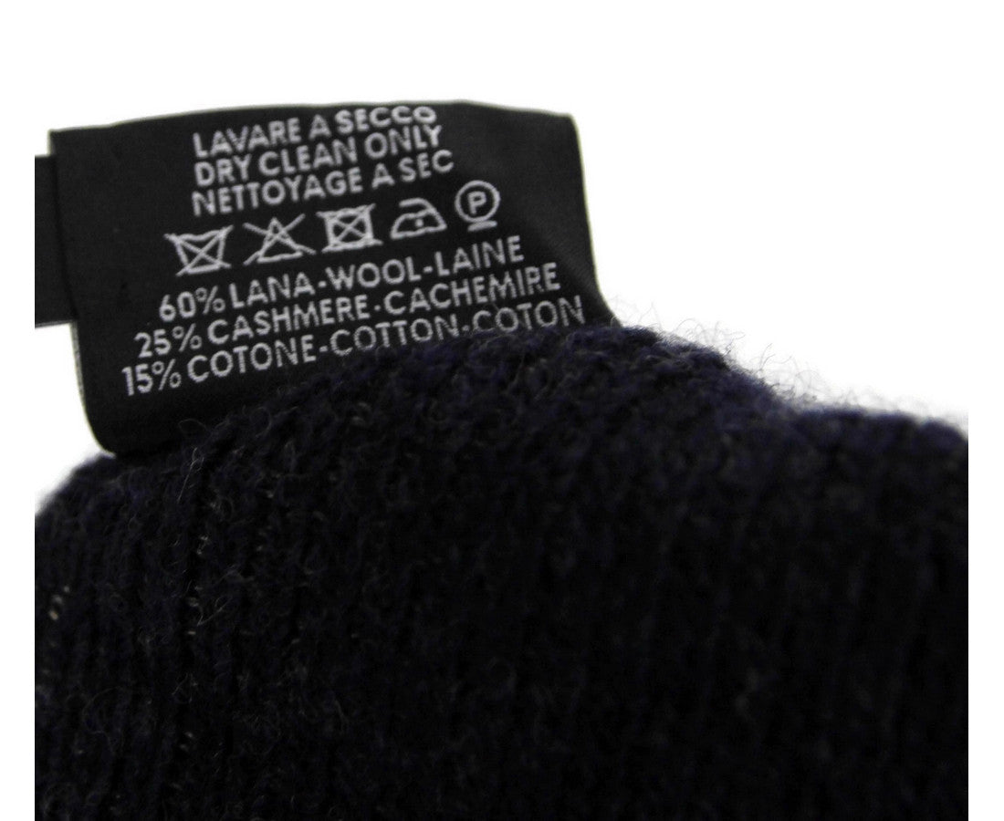 Gucci Unisex Dark Blue Wool Cashmere cotton Medium Beanie Hat With Logo