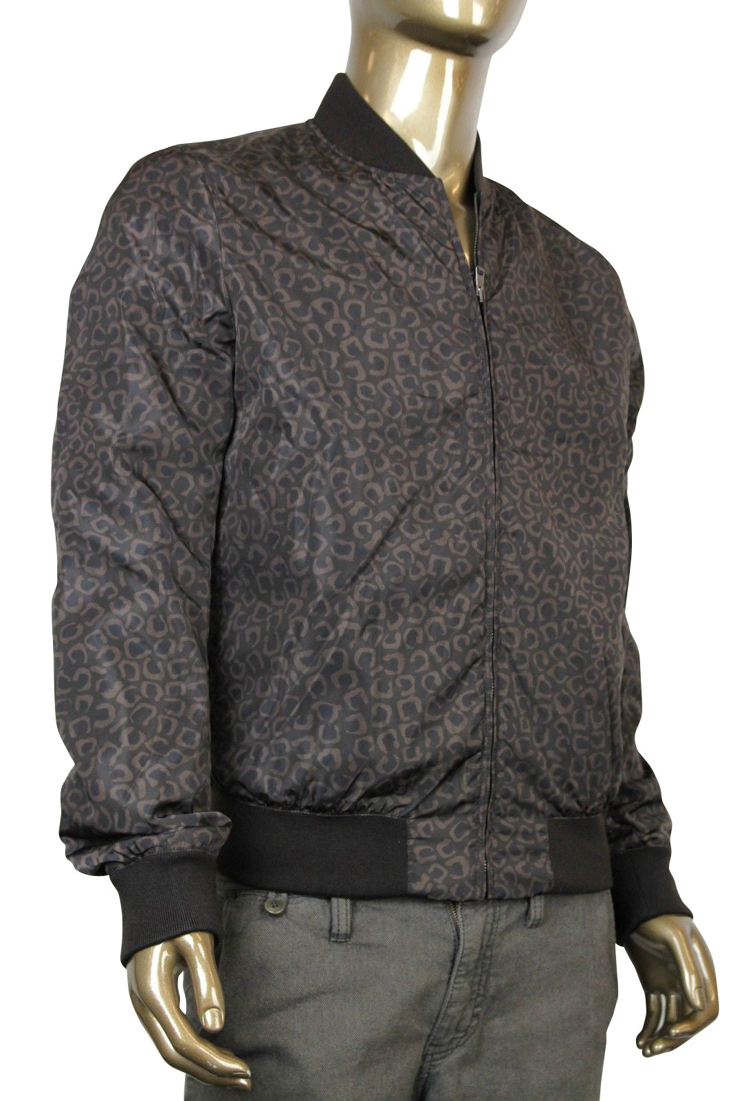 Gucci Men's Bomber Brown Polyamide Leopard Print Jacket