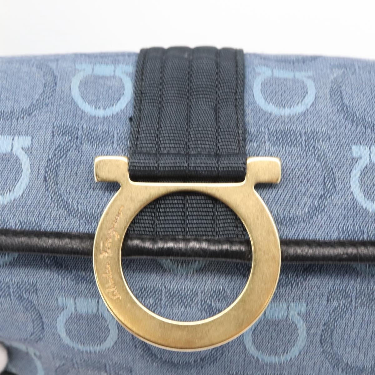 Salvatore Ferragamo Gancini Canvas Navy Canvas Shoulder Bag Bag (Pre-Owned)