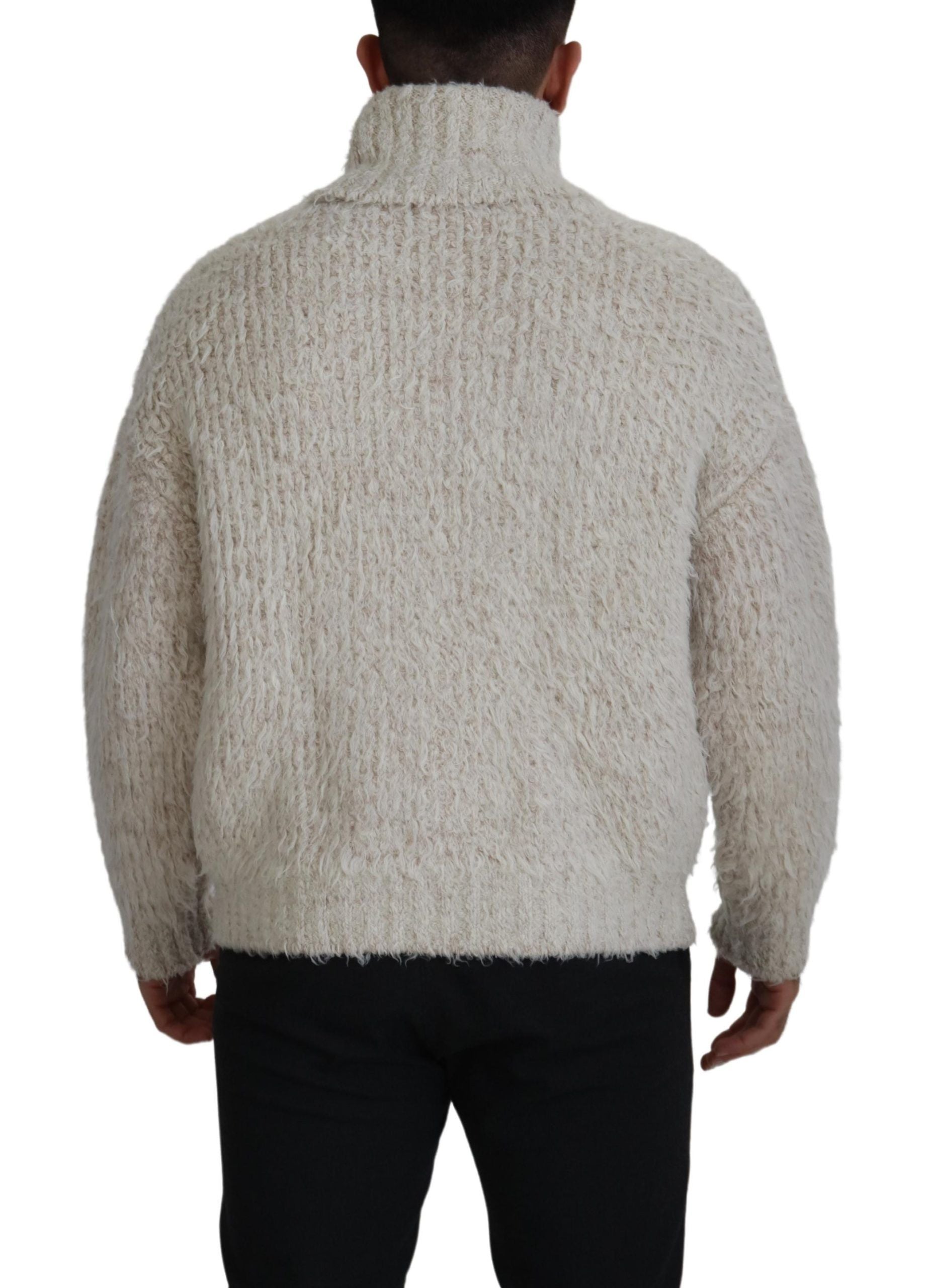 Dolce & Gabbana Cream Wool Knit Turtleneck Pullover Men's Sweater