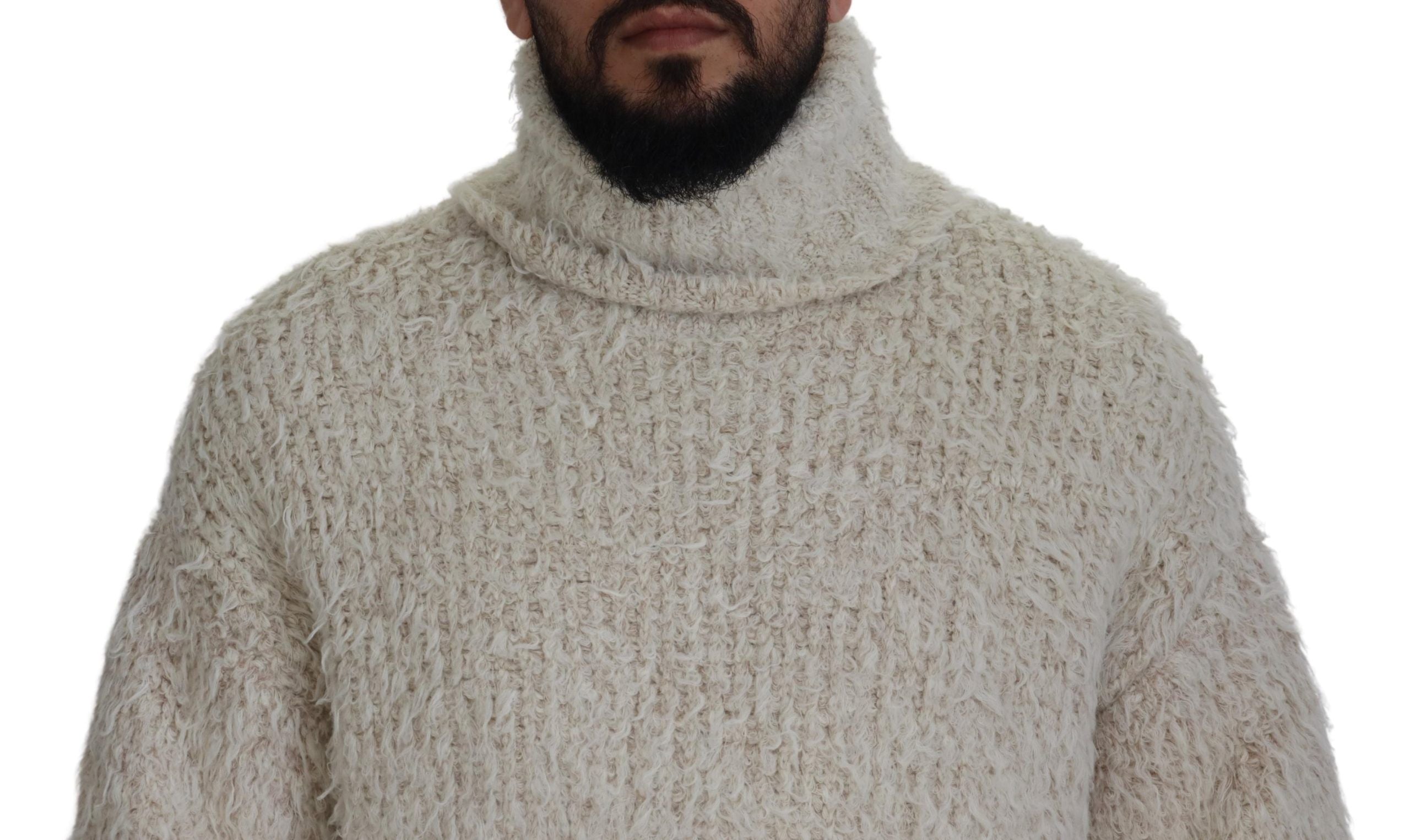 Dolce & Gabbana Cream Wool Knit Turtleneck Pullover Men's Sweater