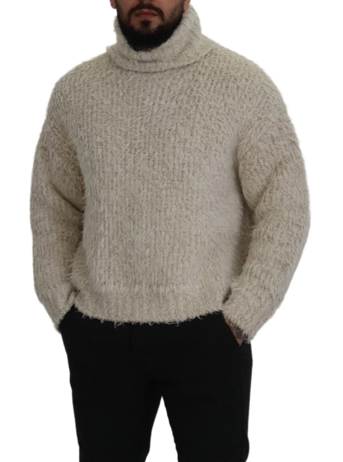 Dolce & Gabbana Cream Wool Knit Turtleneck Pullover Men's Sweater