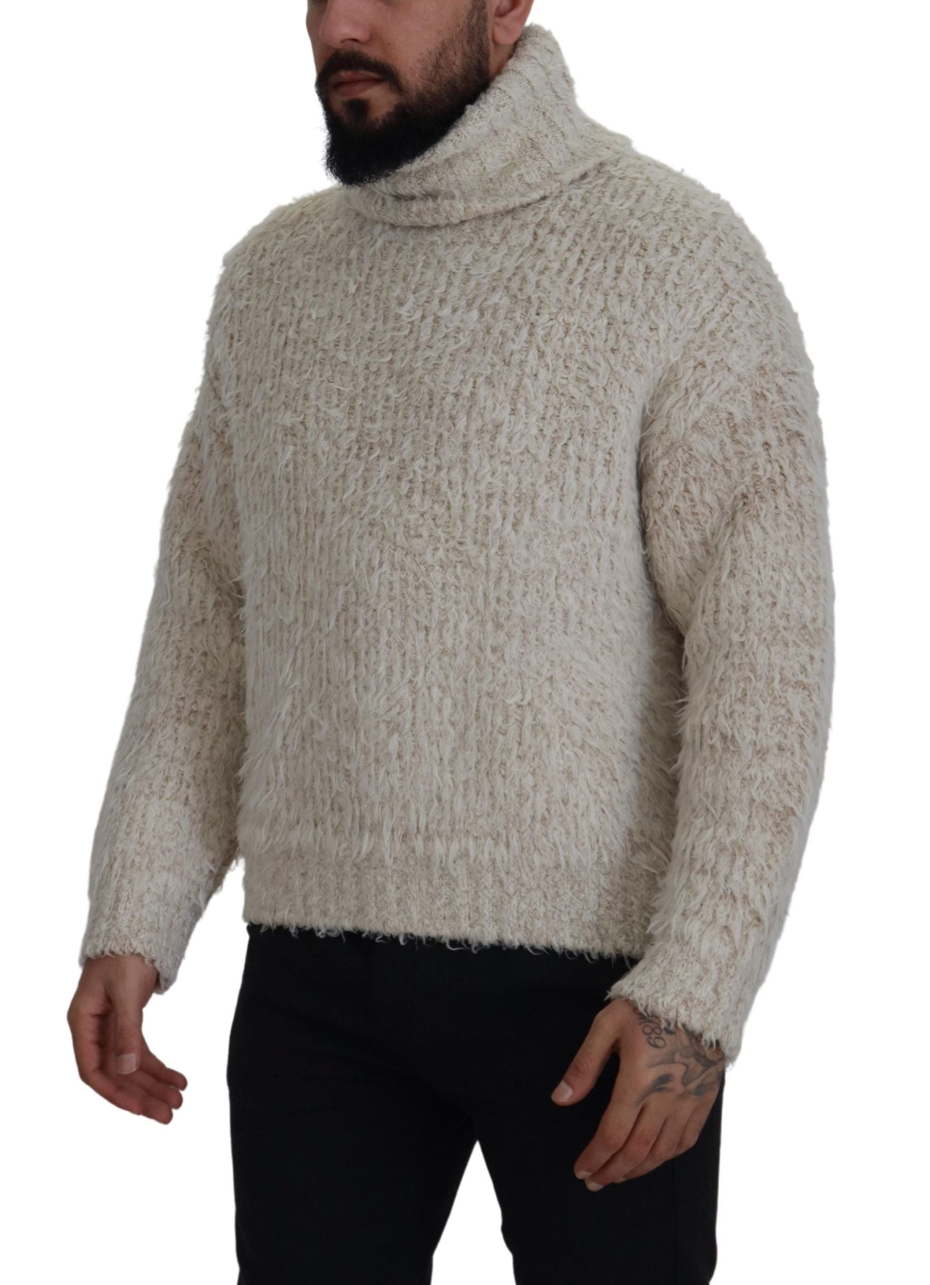 Dolce & Gabbana Cream Wool Knit Turtleneck Pullover Men's Sweater