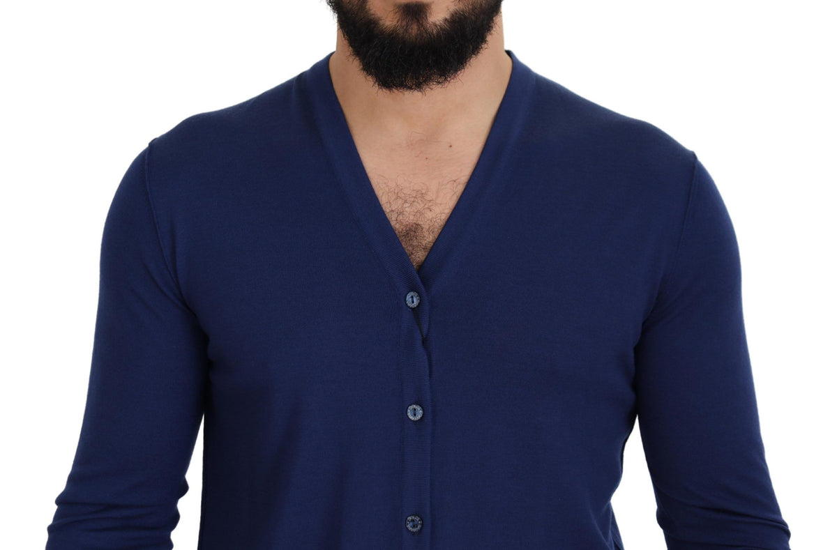 Dolce & Gabbana Blue Wool V-neck Button Down Cardigan Men's Sweater
