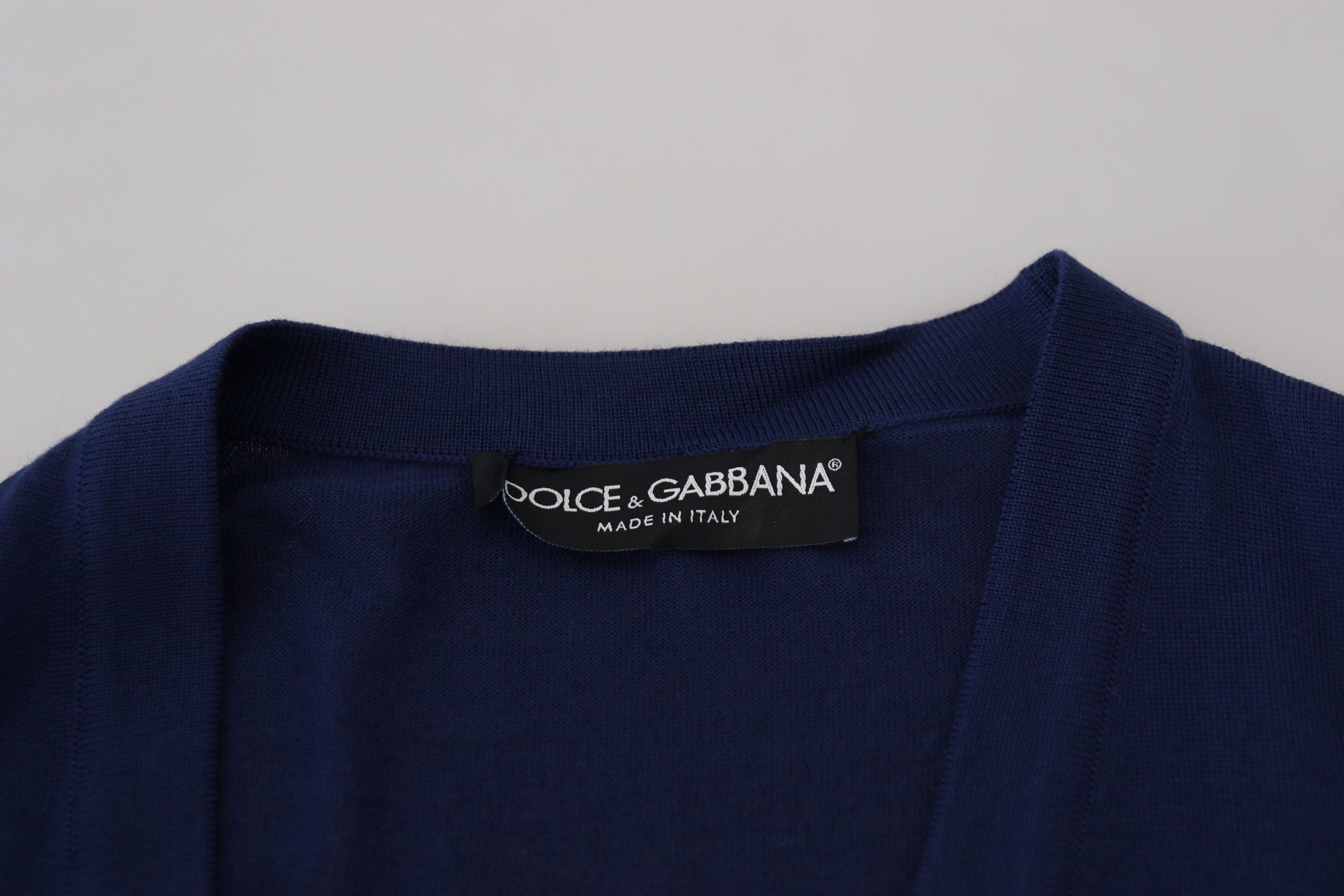 Dolce & Gabbana Blue Wool V-neck Button Down Cardigan Men's Sweater