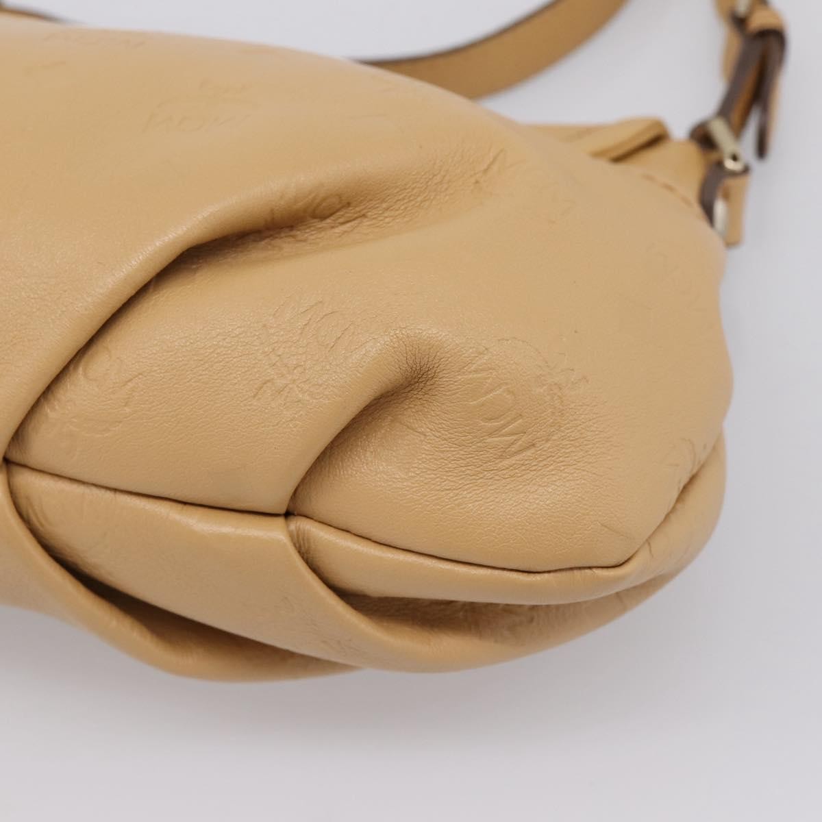 MCM Visetos Leather Beige Leather Shoulder Bag Bag (Pre-Owned)