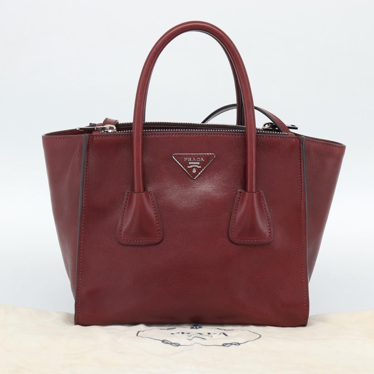 Prada Double Zip Lux Saffiano Leather Red Leather Tote Bag Bag (Pre-Owned)