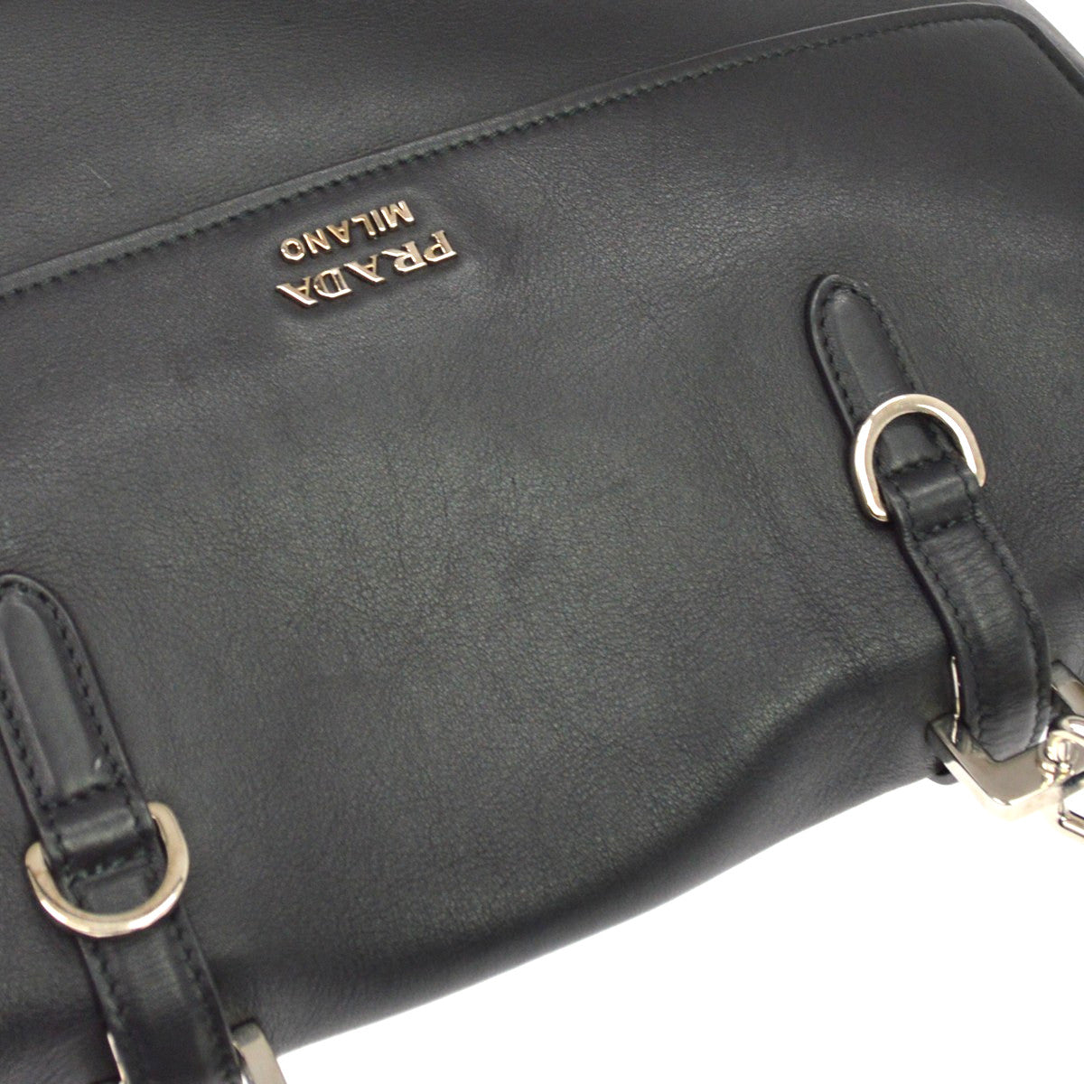 Prada Dual Flap Double Turn Lock Satchel City Calfskin Black Leather Handbag (Pre-Owned)