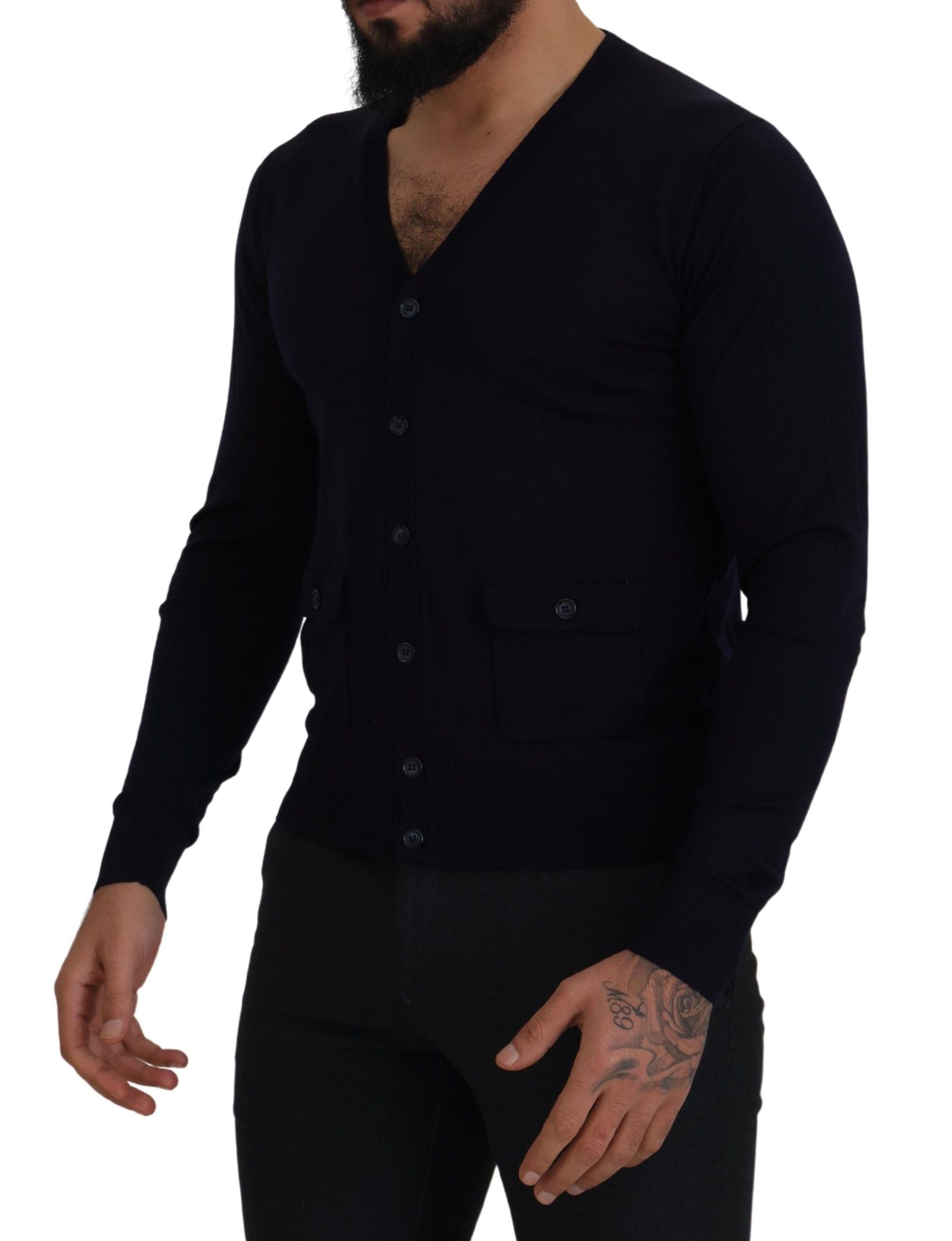 Dolce & Gabbana Blue Wool STAFF Down Cardigan Men's Sweater