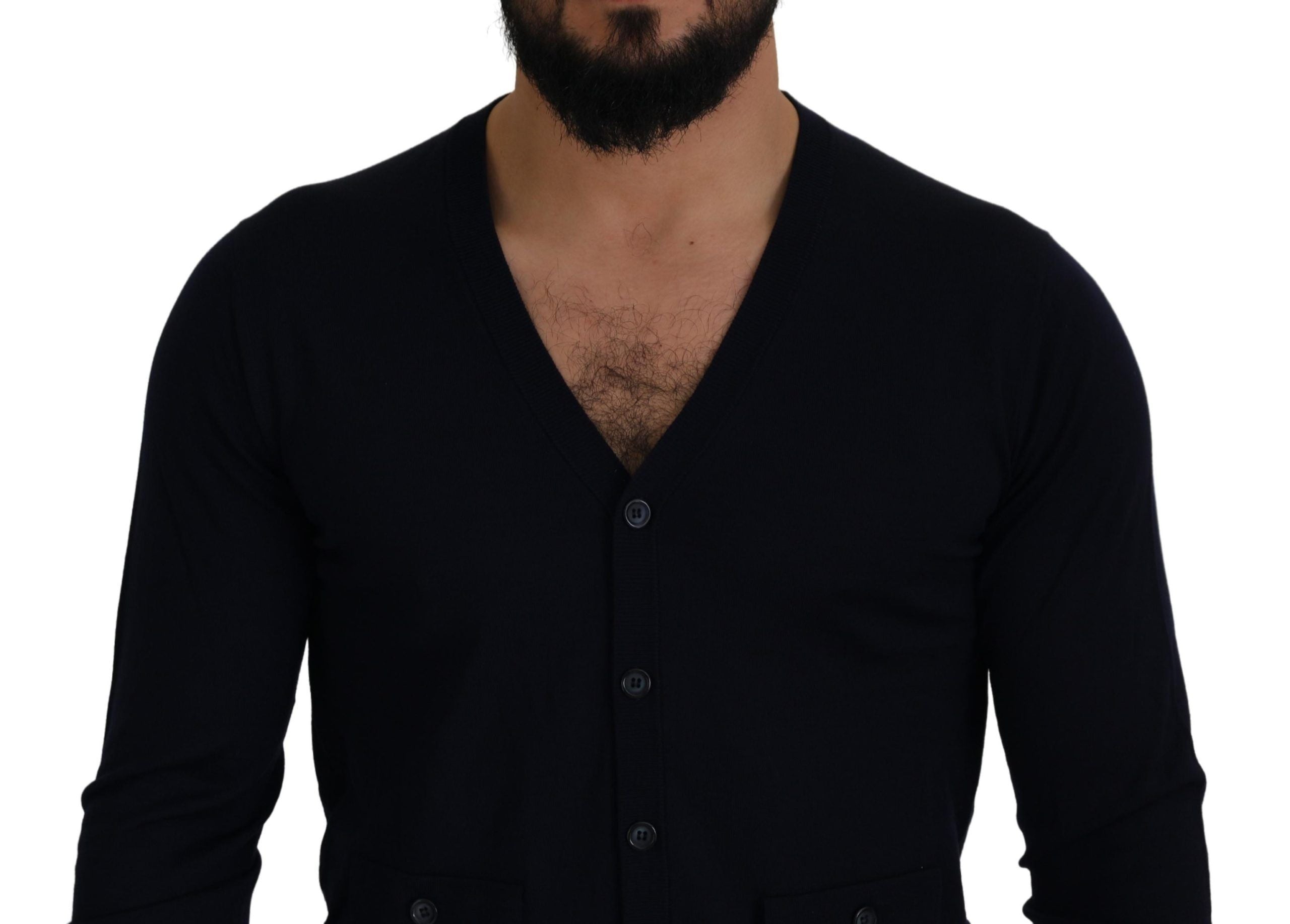 Dolce & Gabbana Blue Wool STAFF Down Cardigan Men's Sweater
