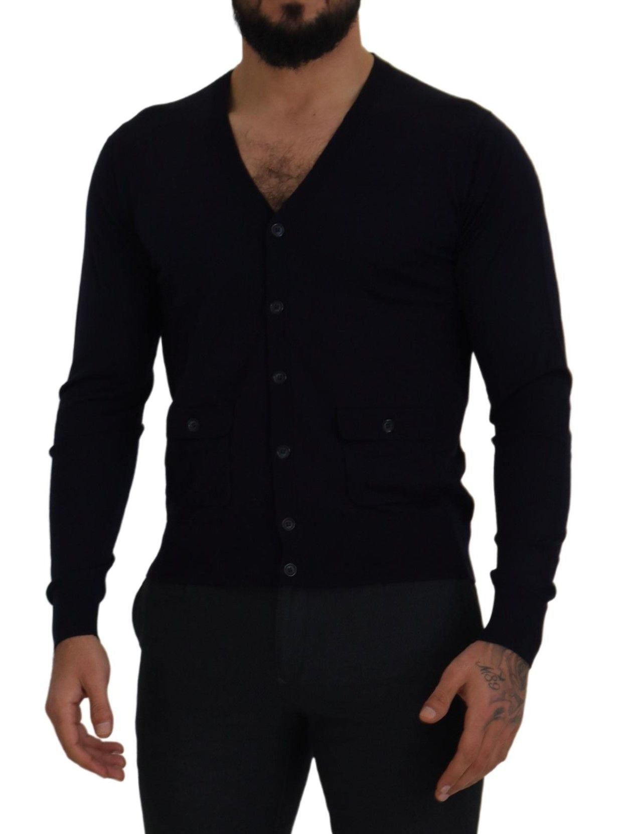 Dolce & Gabbana Blue Wool STAFF Down Cardigan Men's Sweater