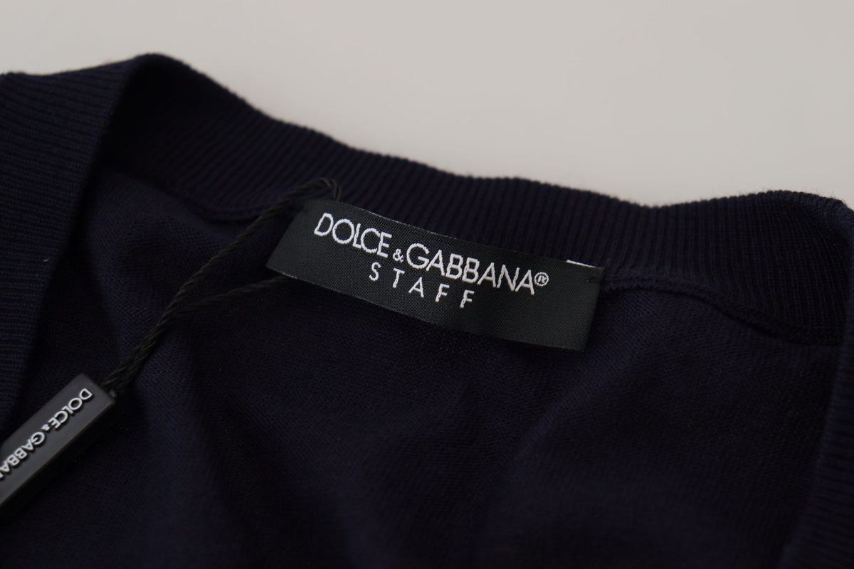 Dolce & Gabbana Blue Wool STAFF Down Cardigan Men's Sweater