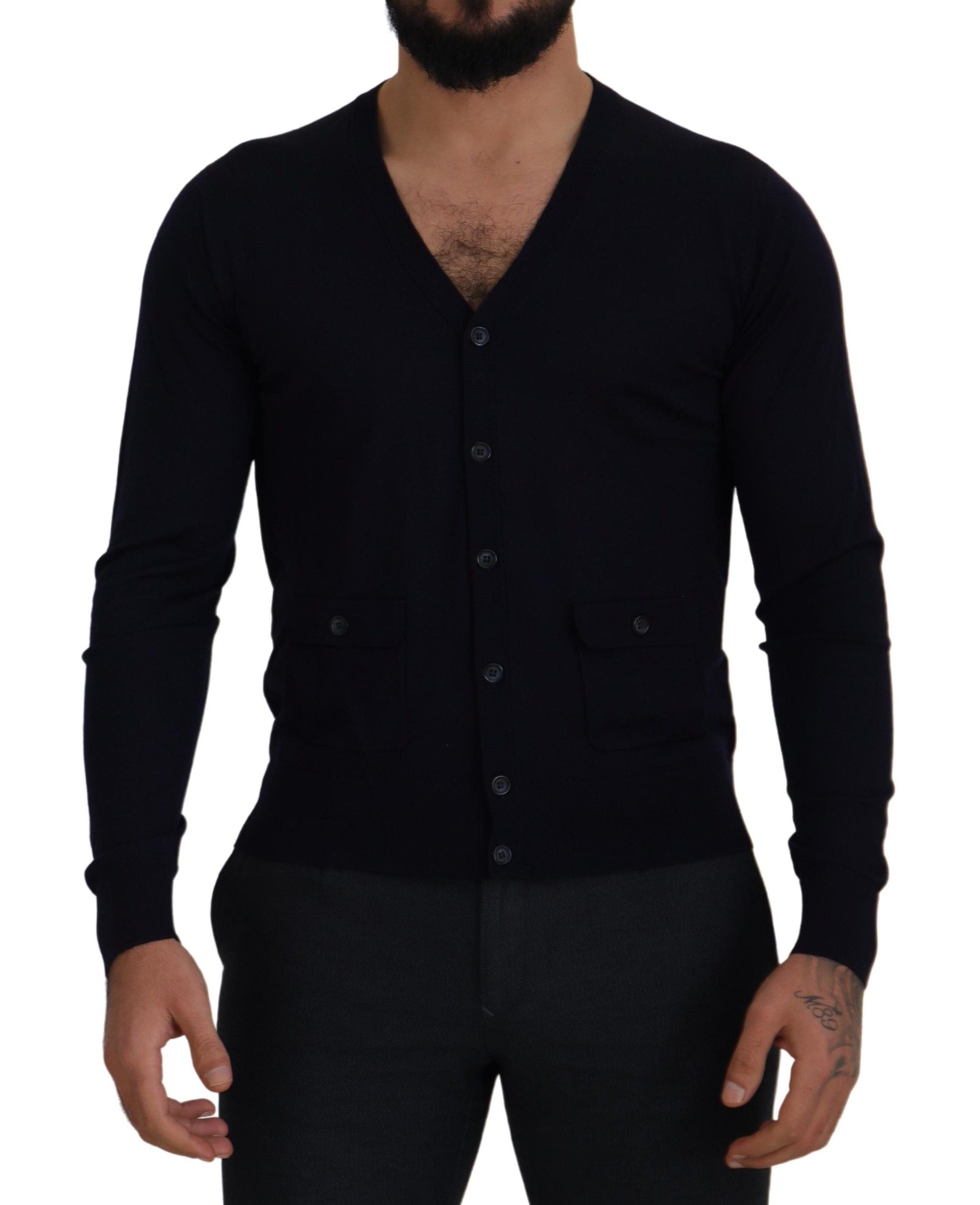 Dolce & Gabbana Elegant Virgin Wool Cardigan Sweater in Men's Blue