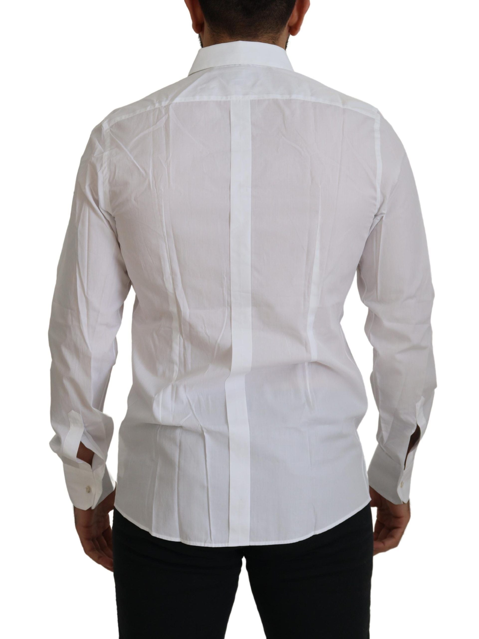Dolce & Gabbana White Cotton Peacock Feather Formal GOLD Men's Shirt
