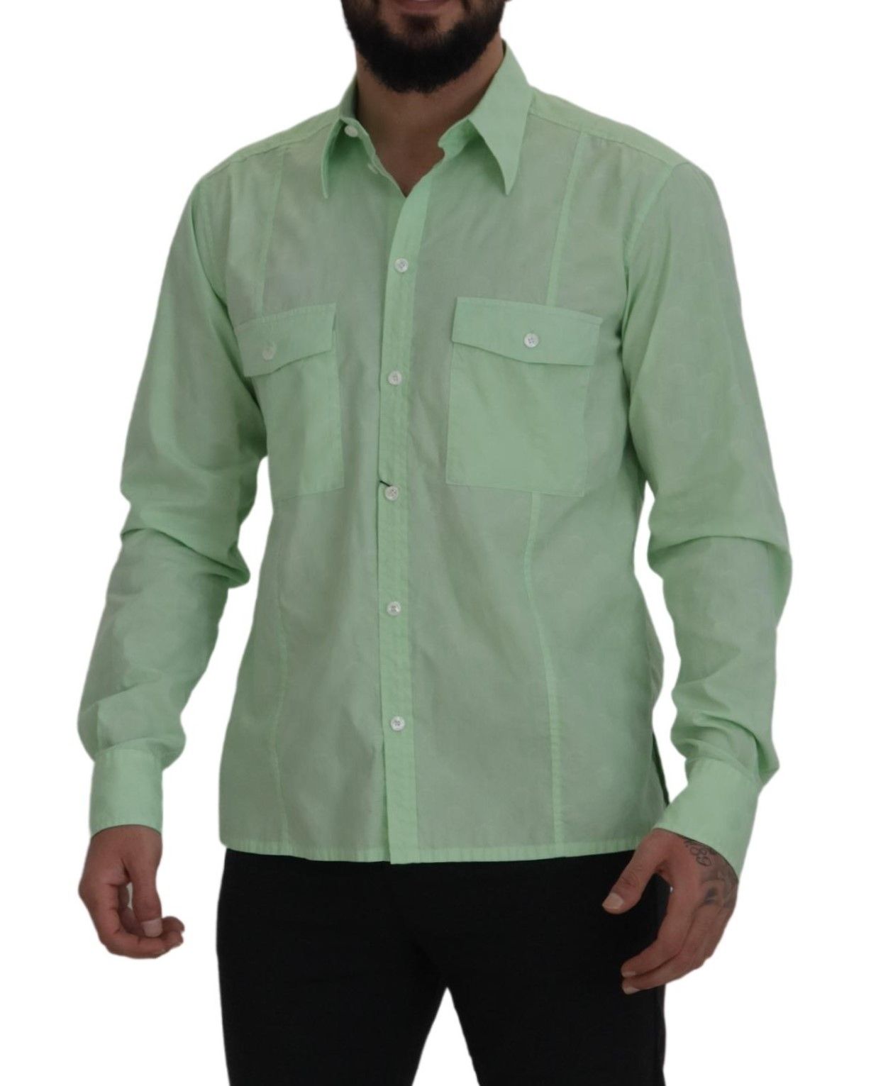 Dolce & Gabbana Mint Green Long Sleeves Button Down Men's Shirt