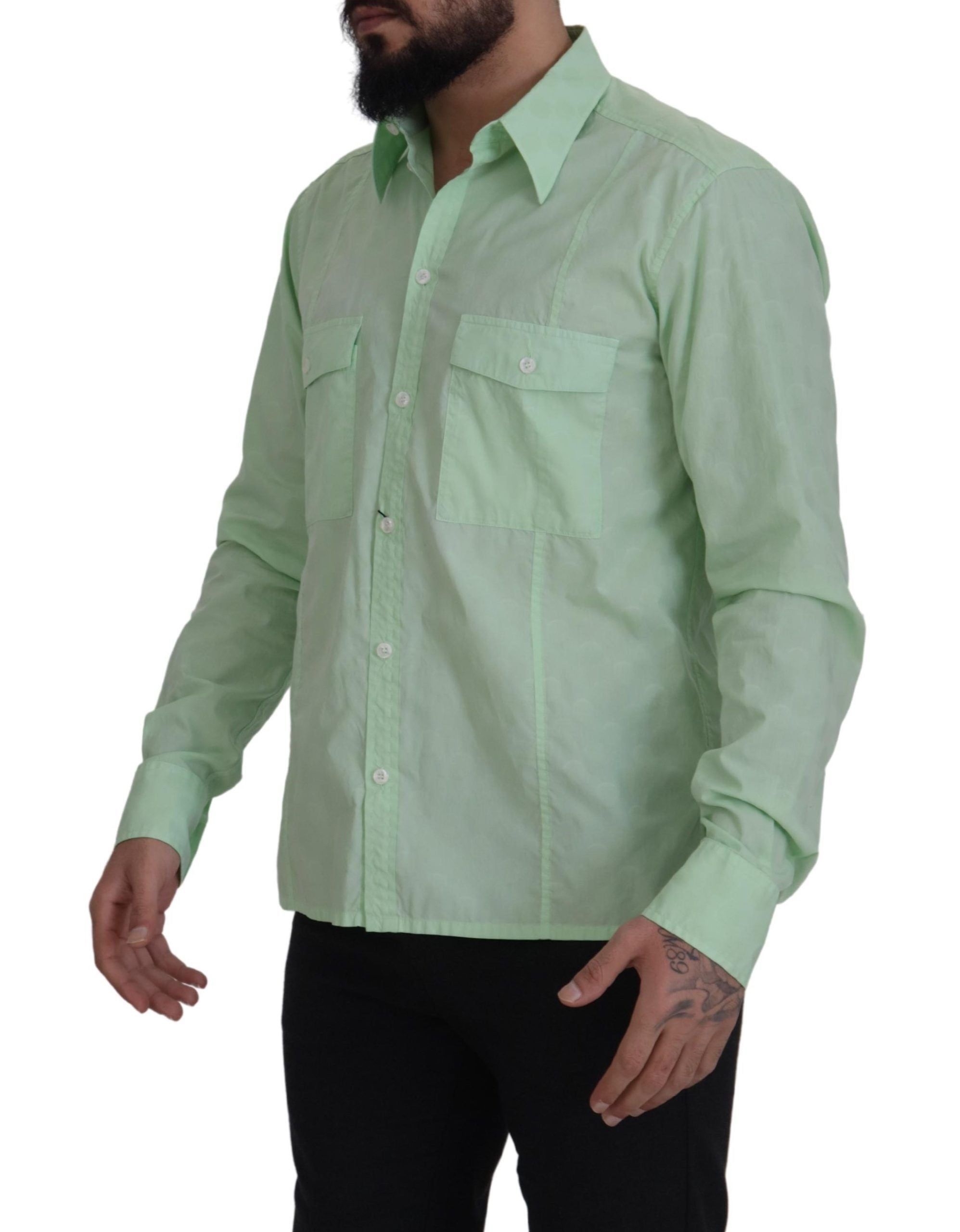 Dolce & Gabbana Mint Green Long Sleeves Button Down Men's Shirt