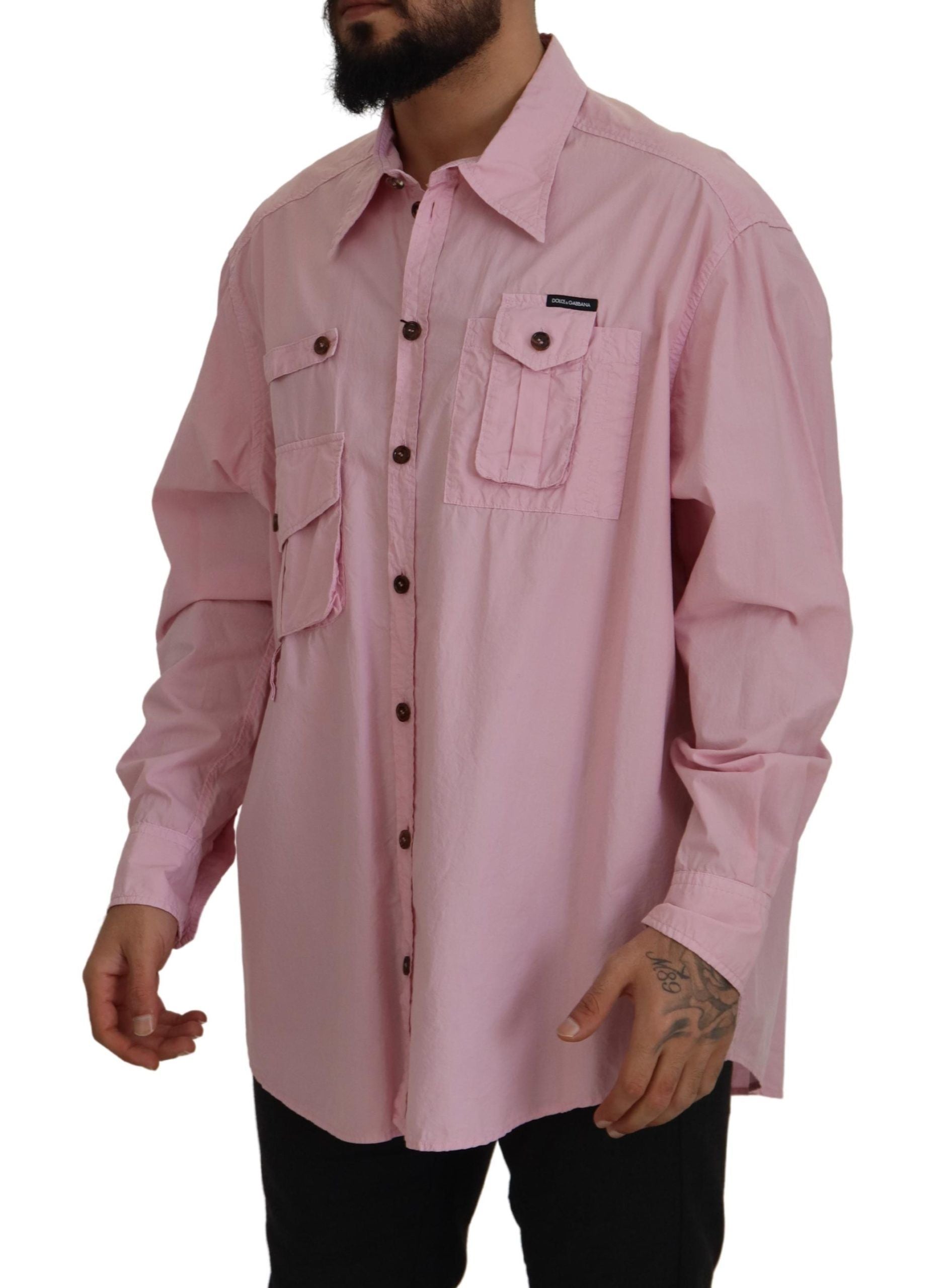 Dolce & Gabbana Pink Casual Button Down Long Sleeves Men's Shirt
