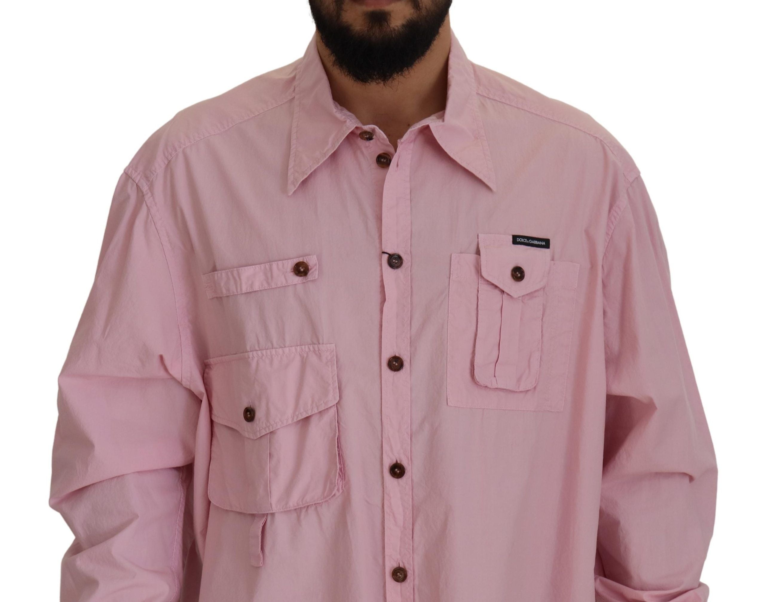 Dolce & Gabbana Pink Casual Button Down Long Sleeves Men's Shirt