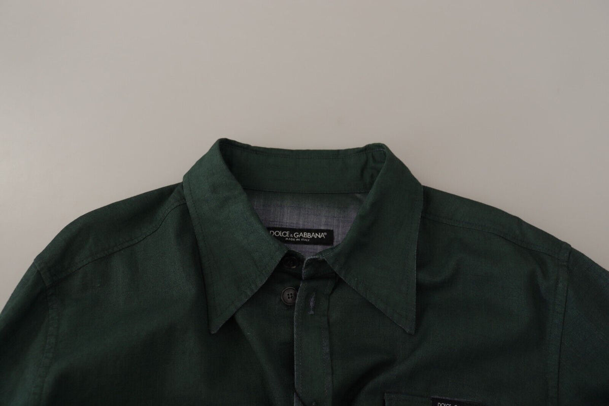 Dolce & Gabbana Dark Green Button Down Long Sleeves Men's Shirt