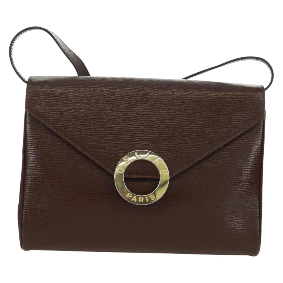 Celine Circle Logo Leather Brown Leather Shoulder Bag Bag (Pre-Owned)