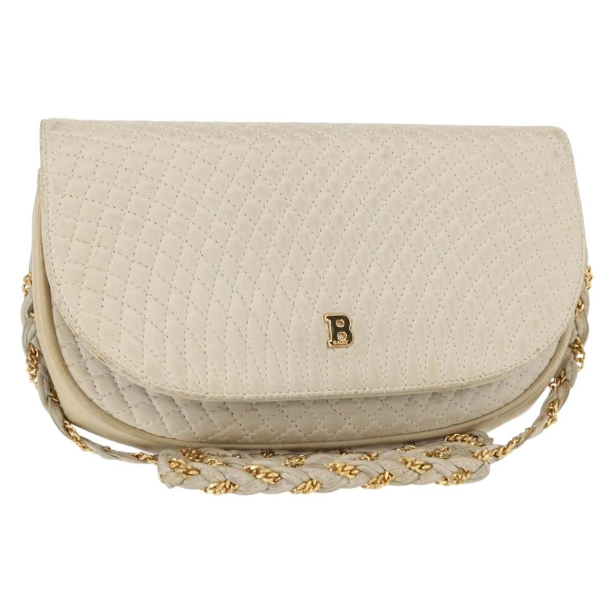 Bally Vintage Quilted Leather White Leather Shoulder Bag Bag (Pre-Owned)