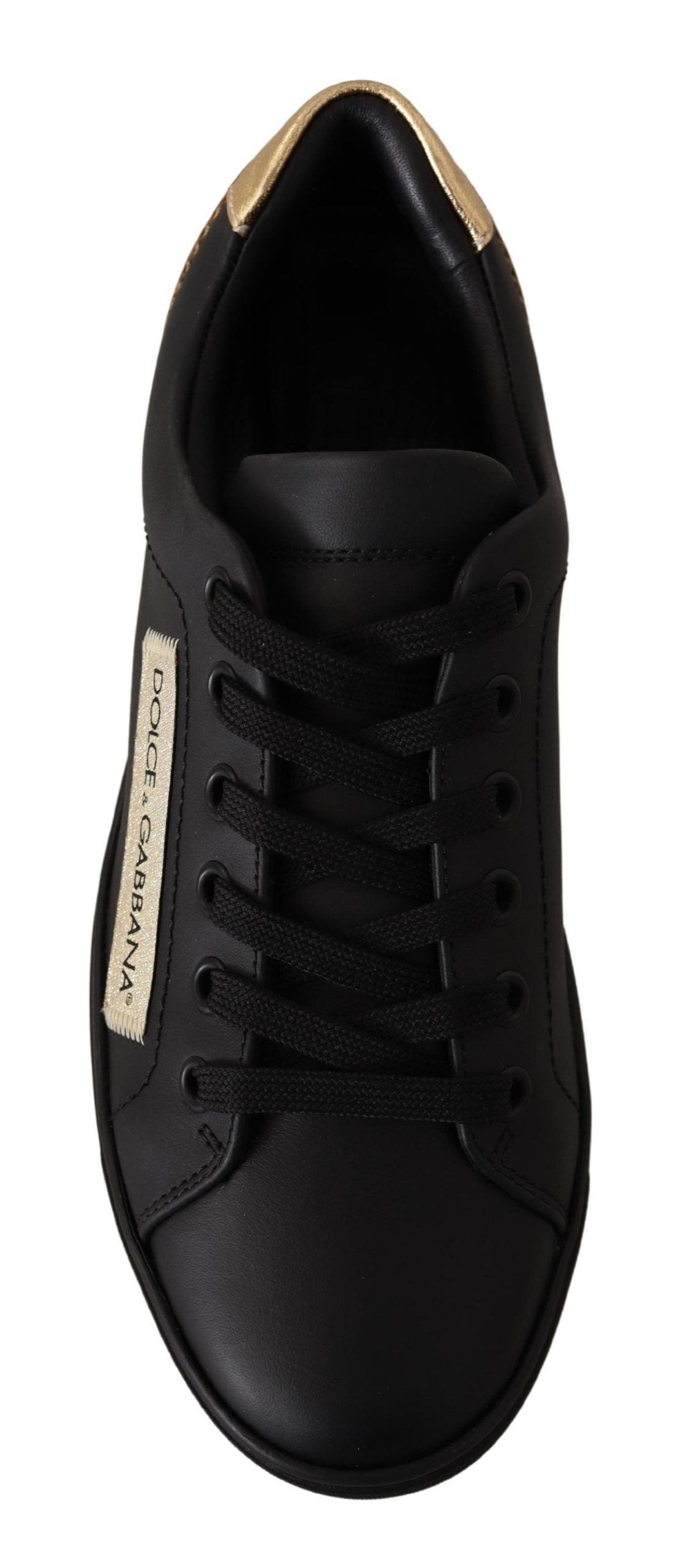 Dolce & Gabbana Black Gold Leather Low Top Sneakers Womens Shoes (Pre-Owned)