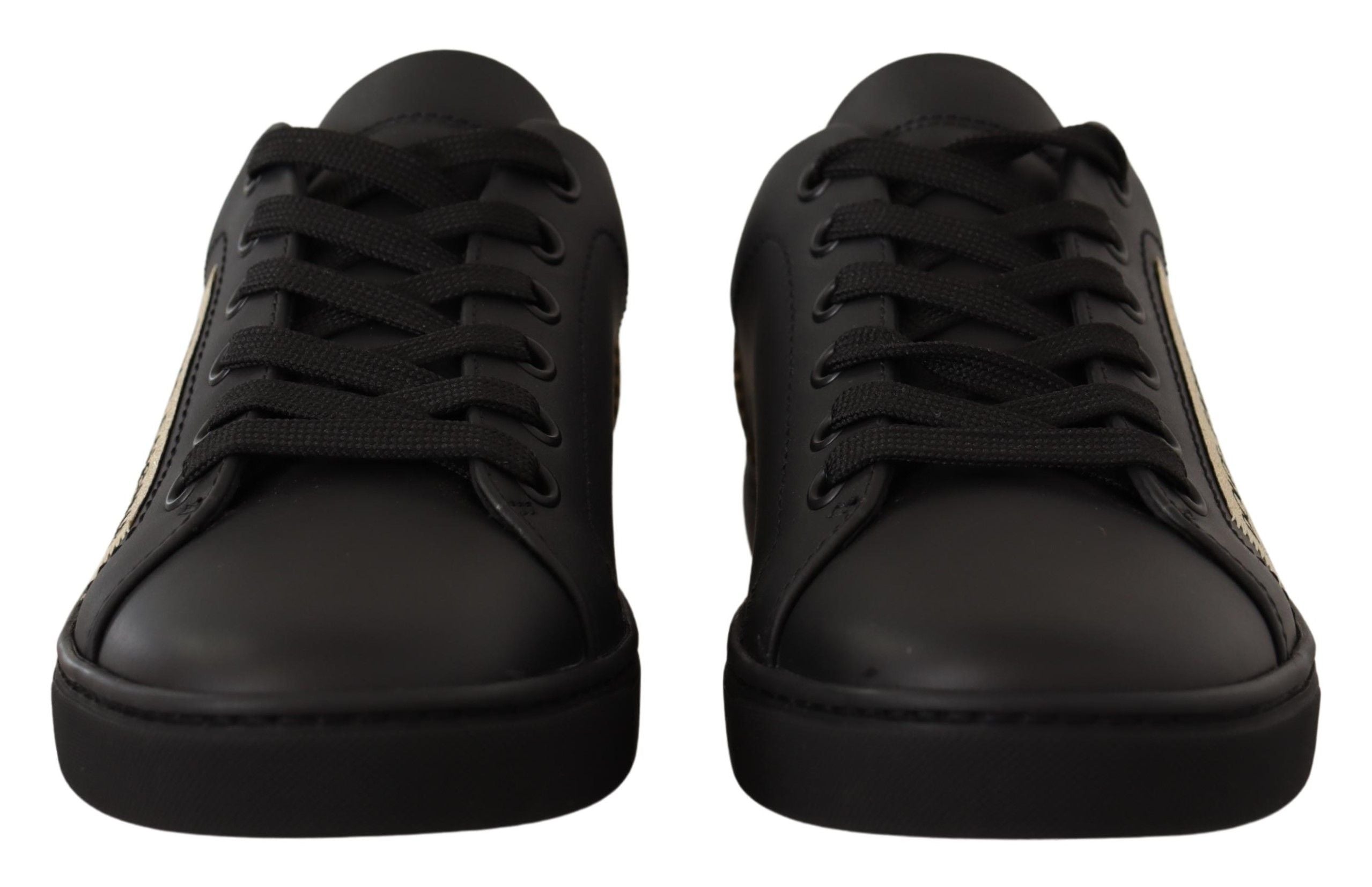 Dolce & Gabbana Black Gold Leather Low Top Sneakers Womens Shoes (Pre-Owned)