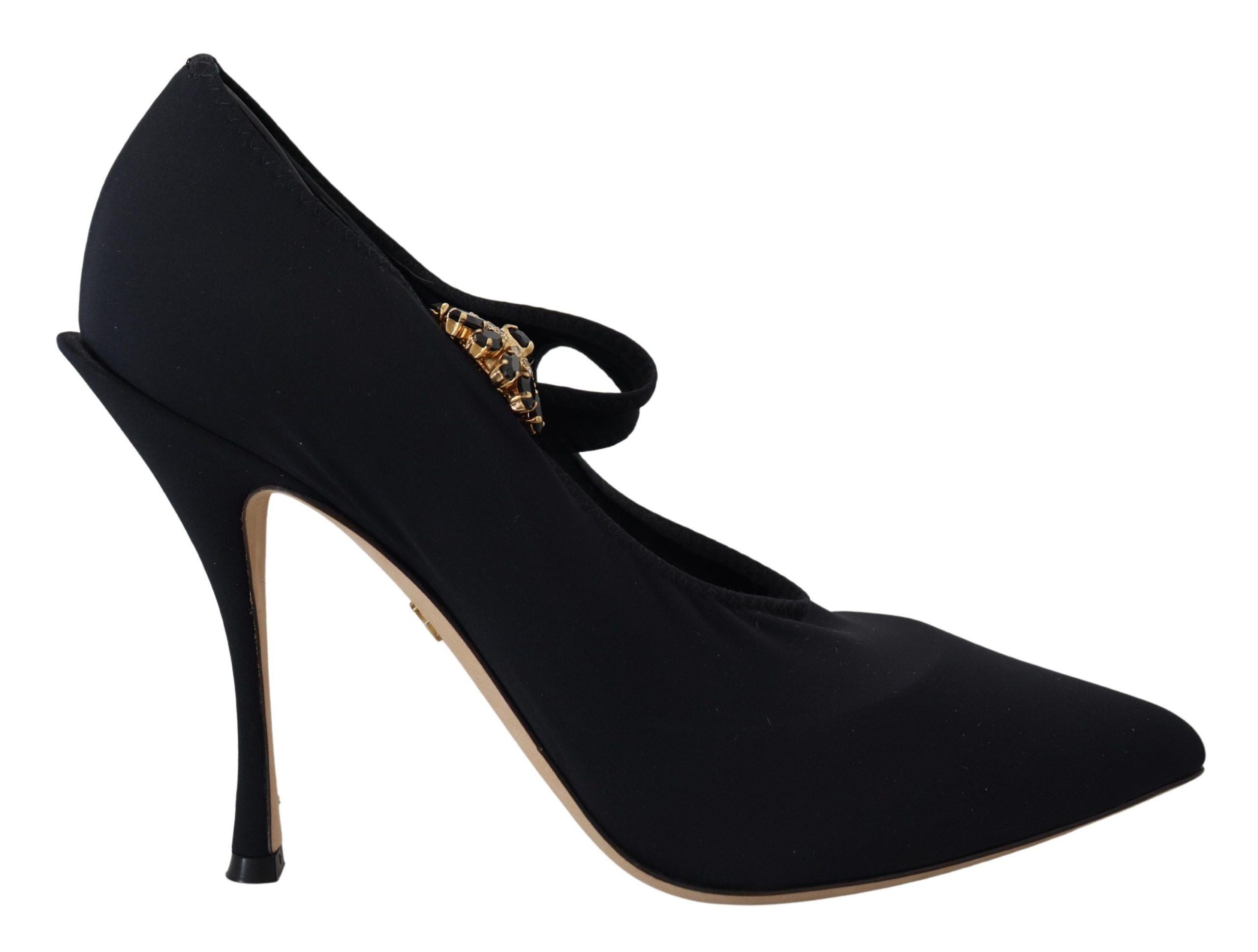 Dolce & Gabbana Black Socks Stretch Crystal Pumps Women's Shoes