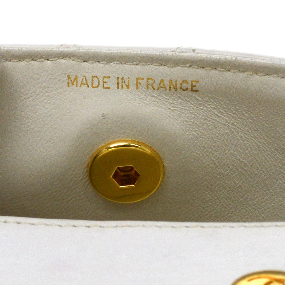 Chanel Vintage Full Flap Quilted Lambskin White Leather Shoulder Bag Bag (Pre-Owned)
