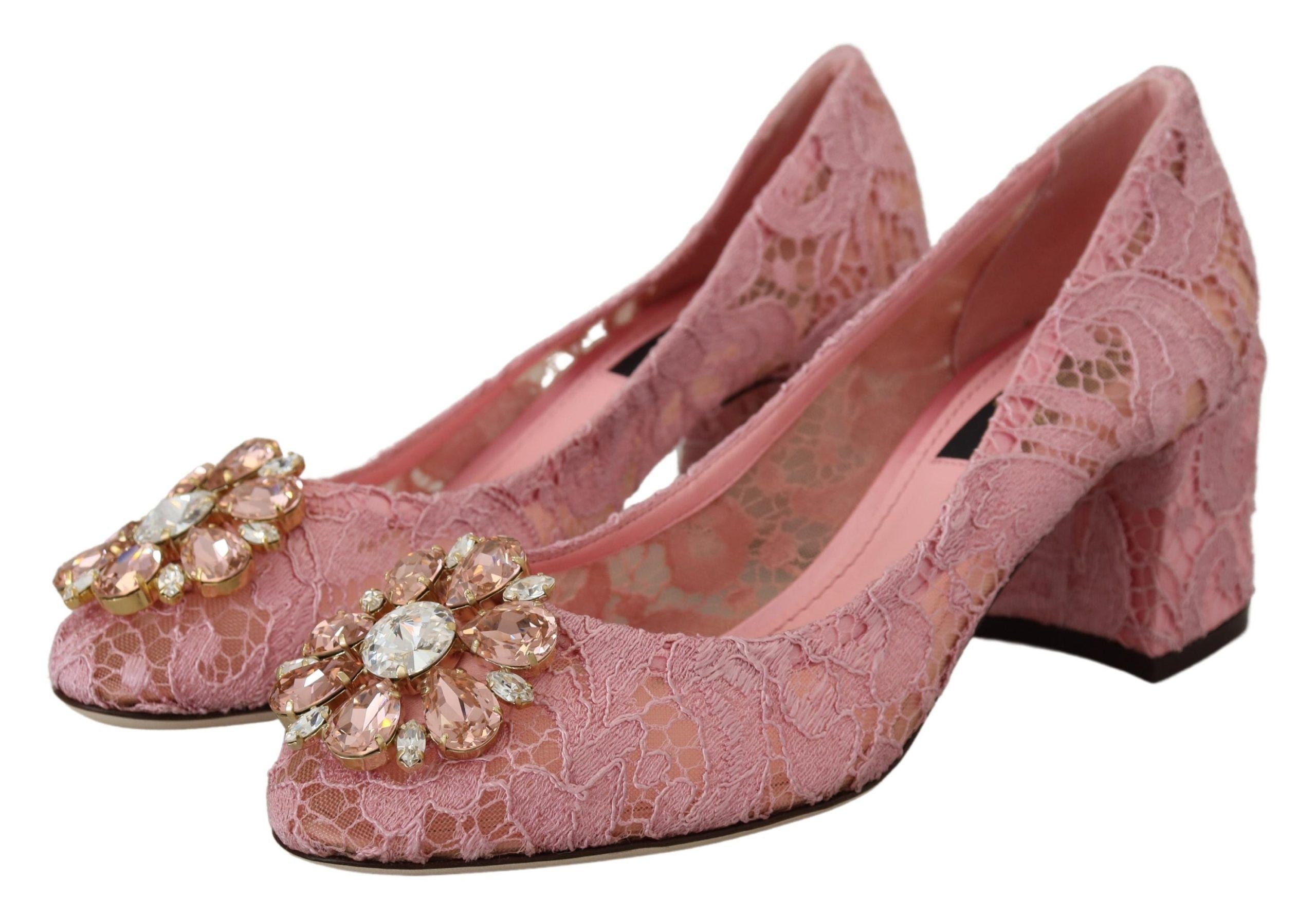 Dolce & Gabbana Pink Taormina Lace Crystal Pumps Pastel Women's Shoes
