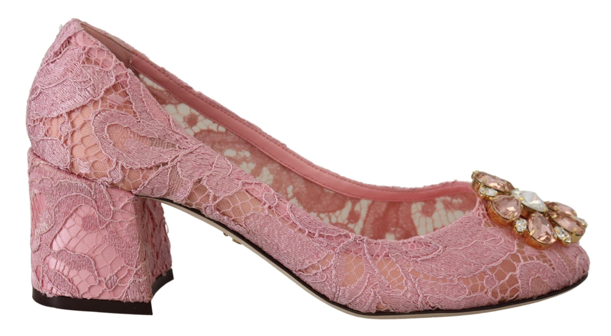 Dolce & Gabbana Pink Taormina Lace Crystal Pumps Pastel Women's Shoes