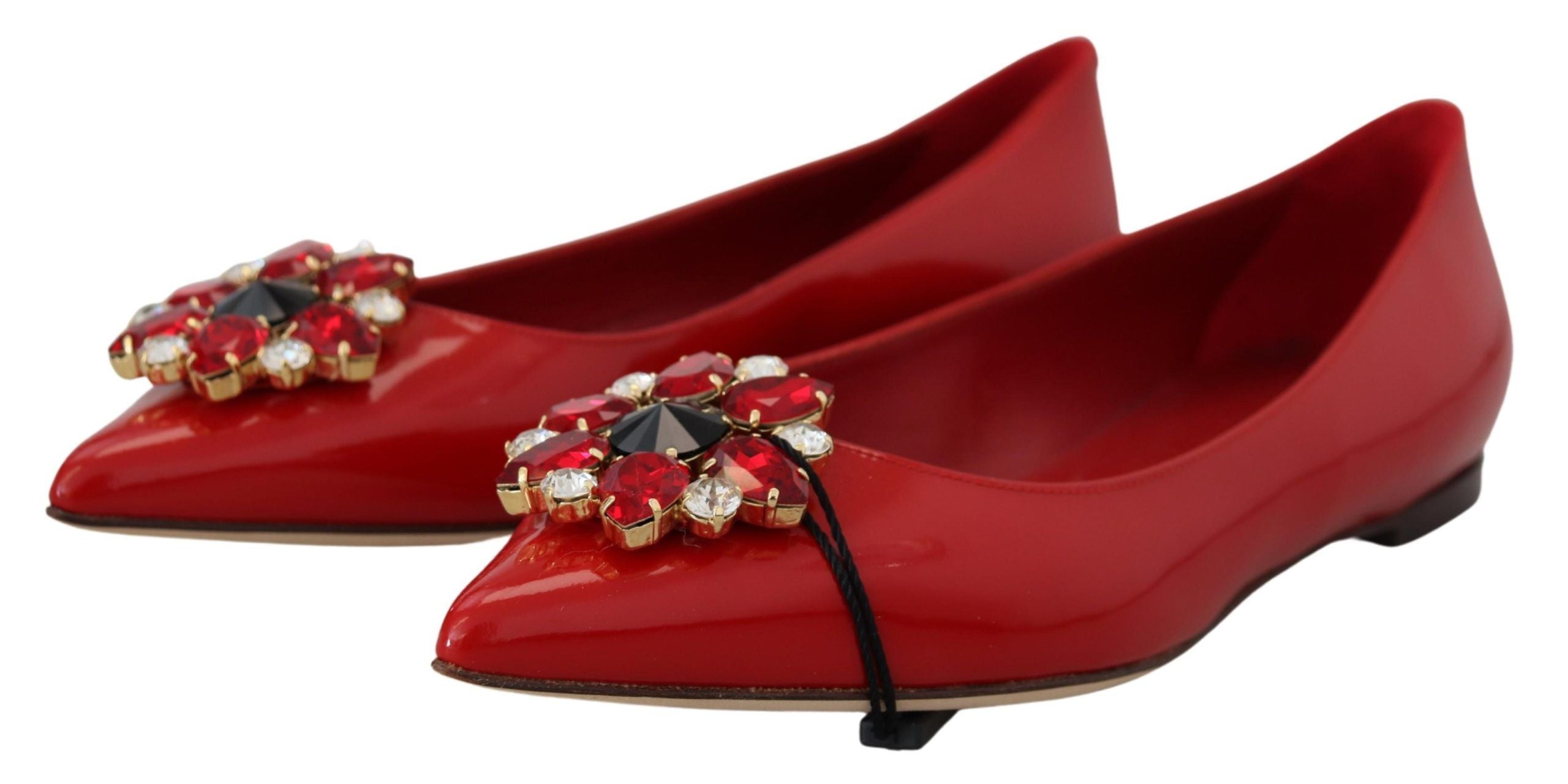 Dolce & Gabbana Red Leather Crystals Loafers Flats Women's Shoes