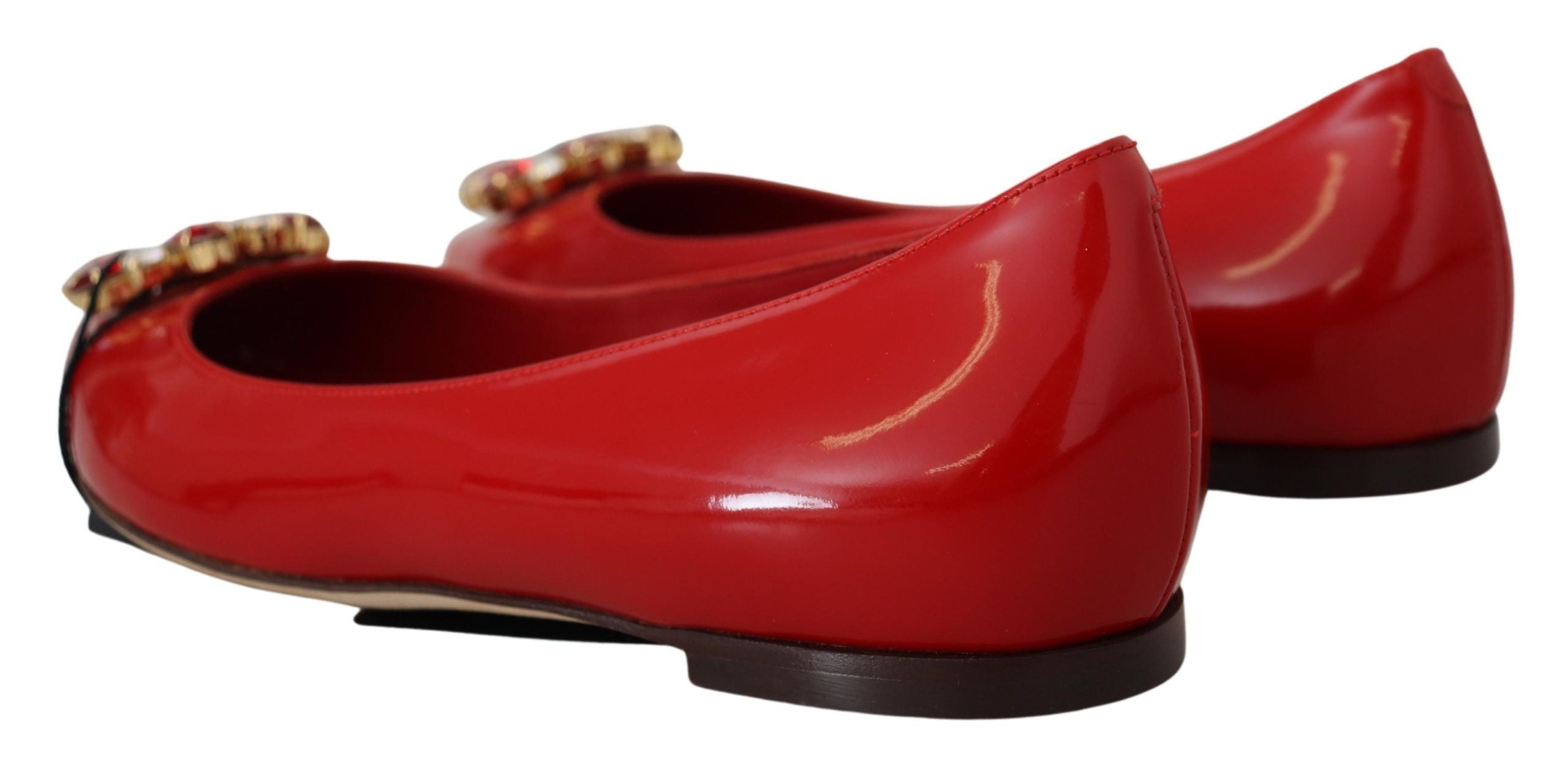 Dolce & Gabbana Red Leather Crystals Loafers Flats Women's Shoes