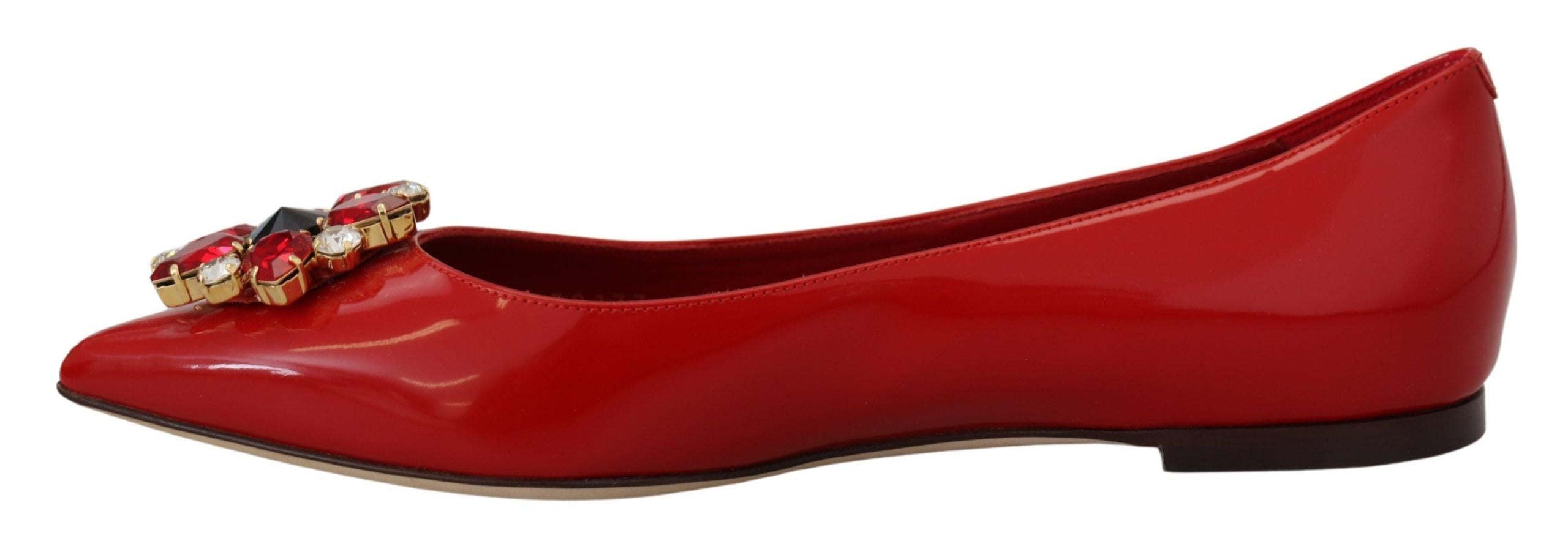 Dolce & Gabbana Red Leather Crystals Loafers Flats Women's Shoes