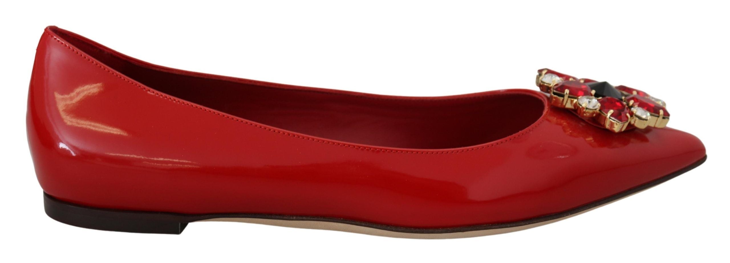 Dolce & Gabbana Red Leather Crystals Loafers Flats Women's Shoes