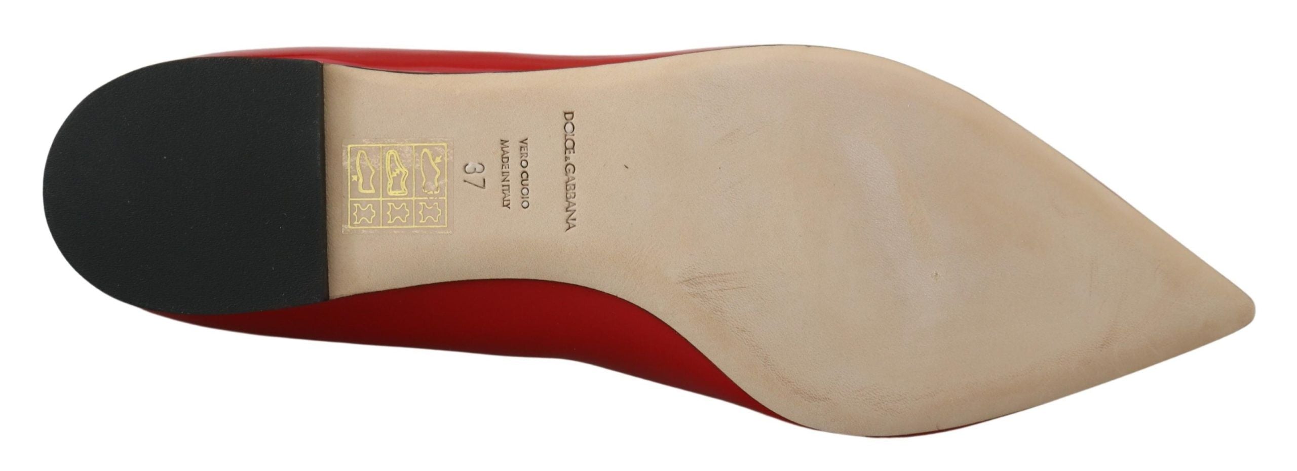 Dolce & Gabbana Red Leather Crystals Loafers Flats Women's Shoes