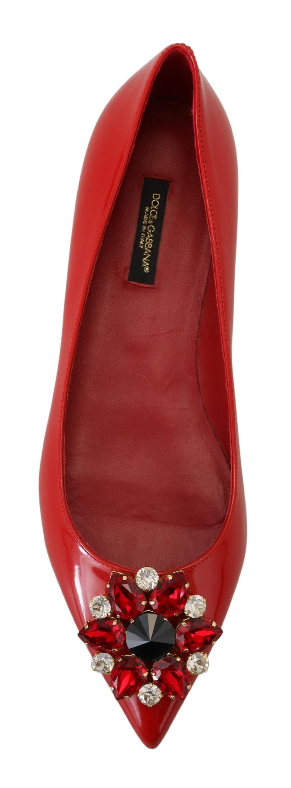 Dolce & Gabbana Red Leather Crystals Loafers Flats Women's Shoes