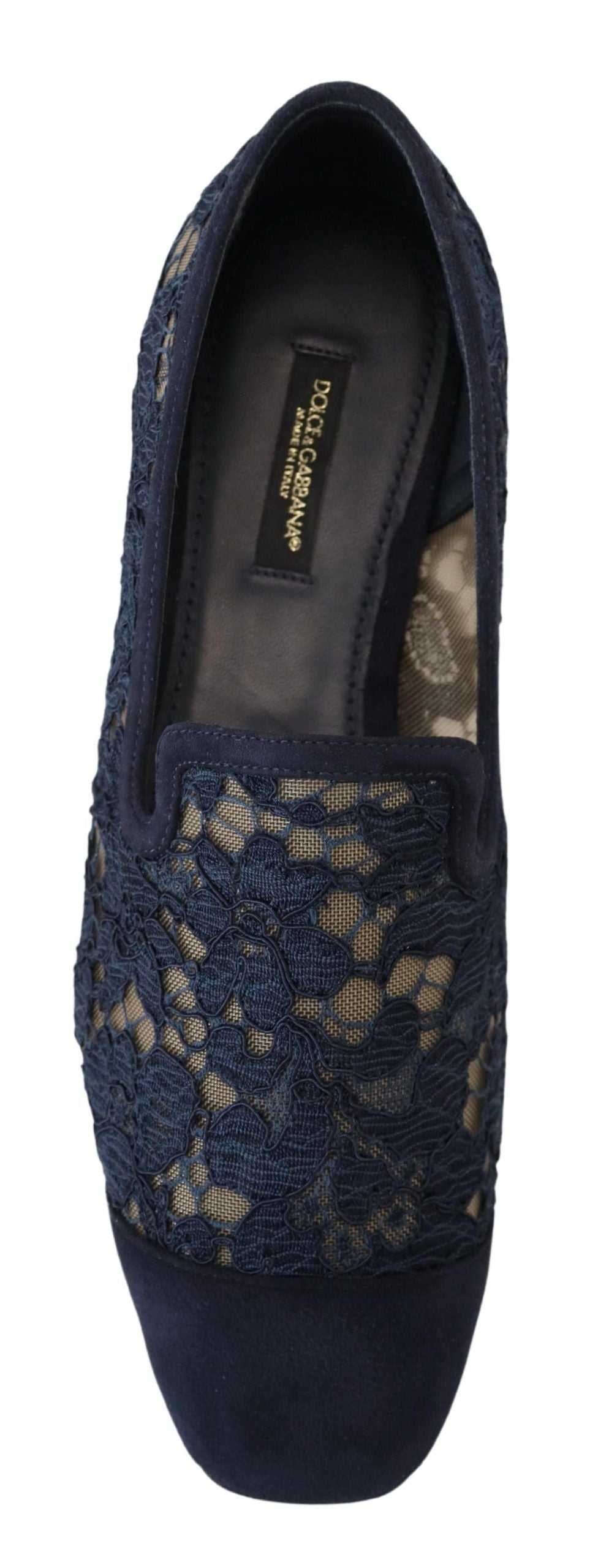 Dolce & Gabbana Blue Floral Lace Slip Ons Loafers Flats Women's Shoes