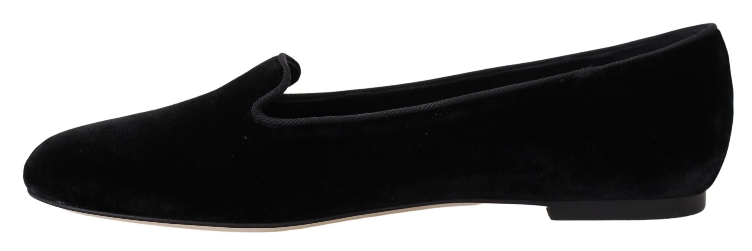 Dolce & Gabbana Black Velvet Slip Ons Loafers Flats Women's Shoes
